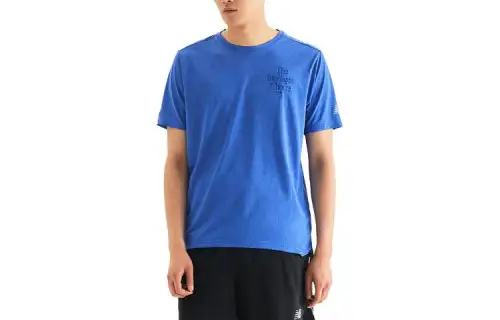 New Balance T Shirts Men's Blue Crew Neck Moderate Straight Fit