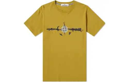 STONE ISLAND T Shirts Men's Yellow Crew Neck Moderate Straight Fit