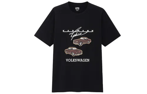 UNIQLO T Shirts Unisex Black Crew Neck Moderate Straight Fit