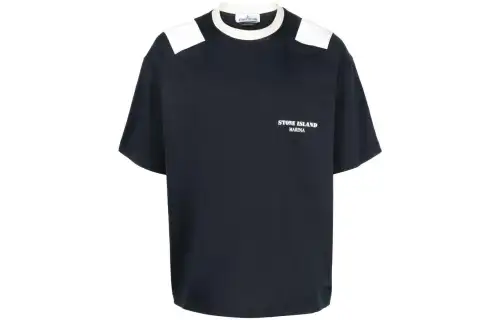 STONE ISLAND T Shirts Men's Dark Blue Crew Neck Moderate Straight Fit