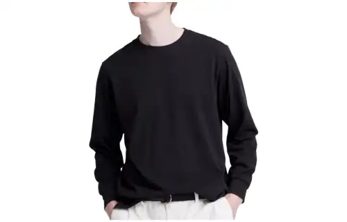UNIQLO T Shirts Men's Black Crew Neck Moderate Straight Fit