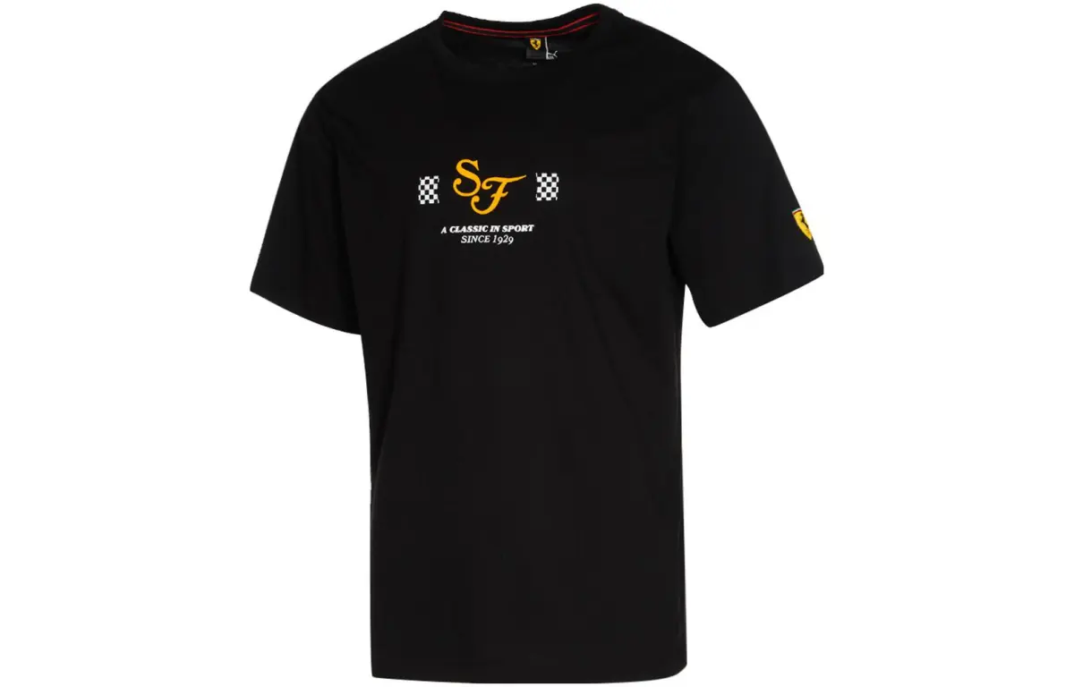 PUMA Ferrari T-Shirts Men's Black Crew Neck Moderate Straight Fit