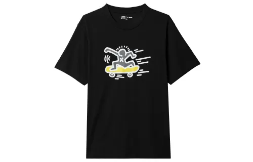 UNIQLO T Shirts Unisex 09 Black Crew Neck Moderate