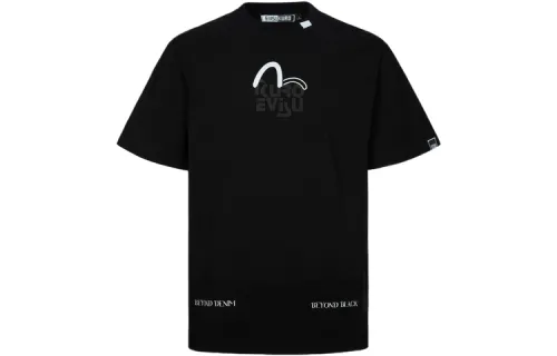 EVISU T Shirts Men's Black Crew Neck Moderate Straight Fit