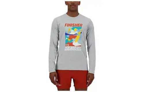 New Balance T Shirts Men's Gray Crew Neck Moderate Straight Fit