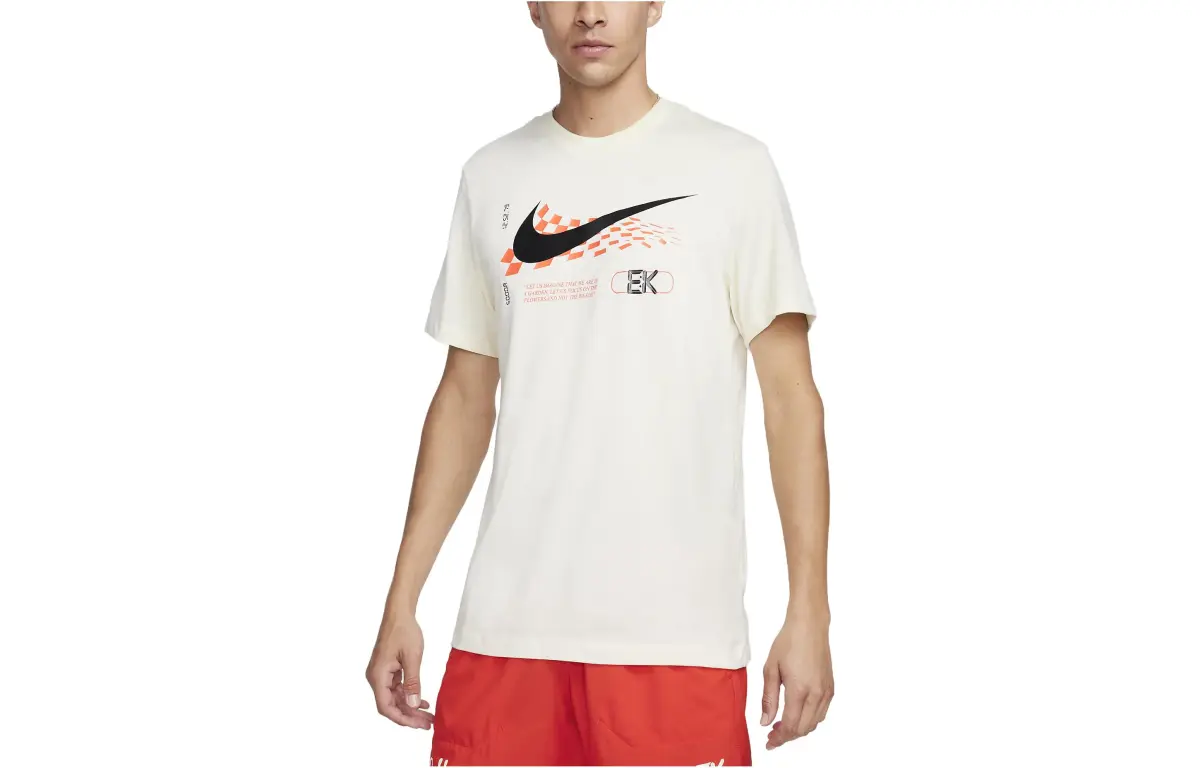 Nike T-Shirts Men's Ecru Crew Neck Moderate Straight Fit