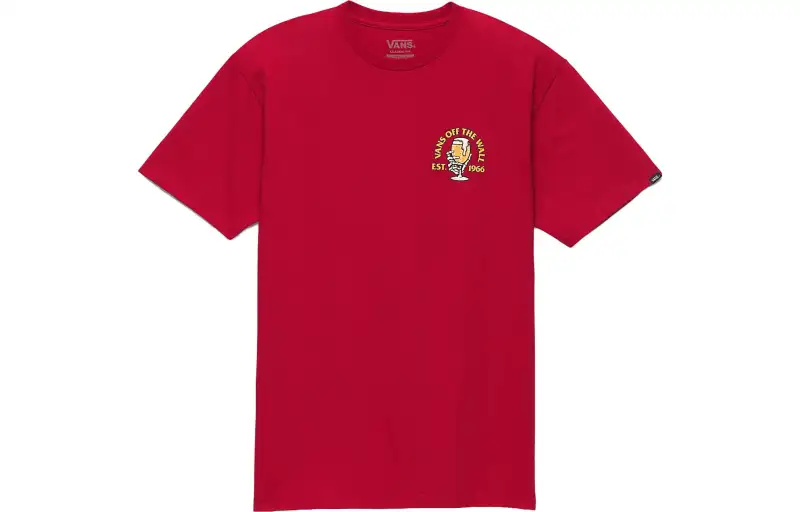 Vans T Shirts Unisex Red Crew Neck Moderate Straight Fit