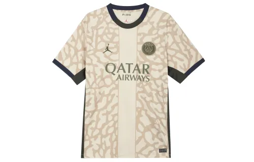 Jordan Paris Saint-Germain Stadium Fourth letter-printed round neck retro jersey casual short-sleeved breathable printed T-shirt men's khaki
