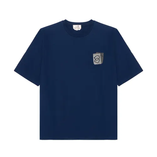 HERMES T Shirts Men's Blue Crew Neck Moderate Straight Fit
