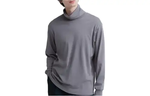 UNIQLO T Shirts Men's Lead Gray Turtleneck Moderate Straight Fit