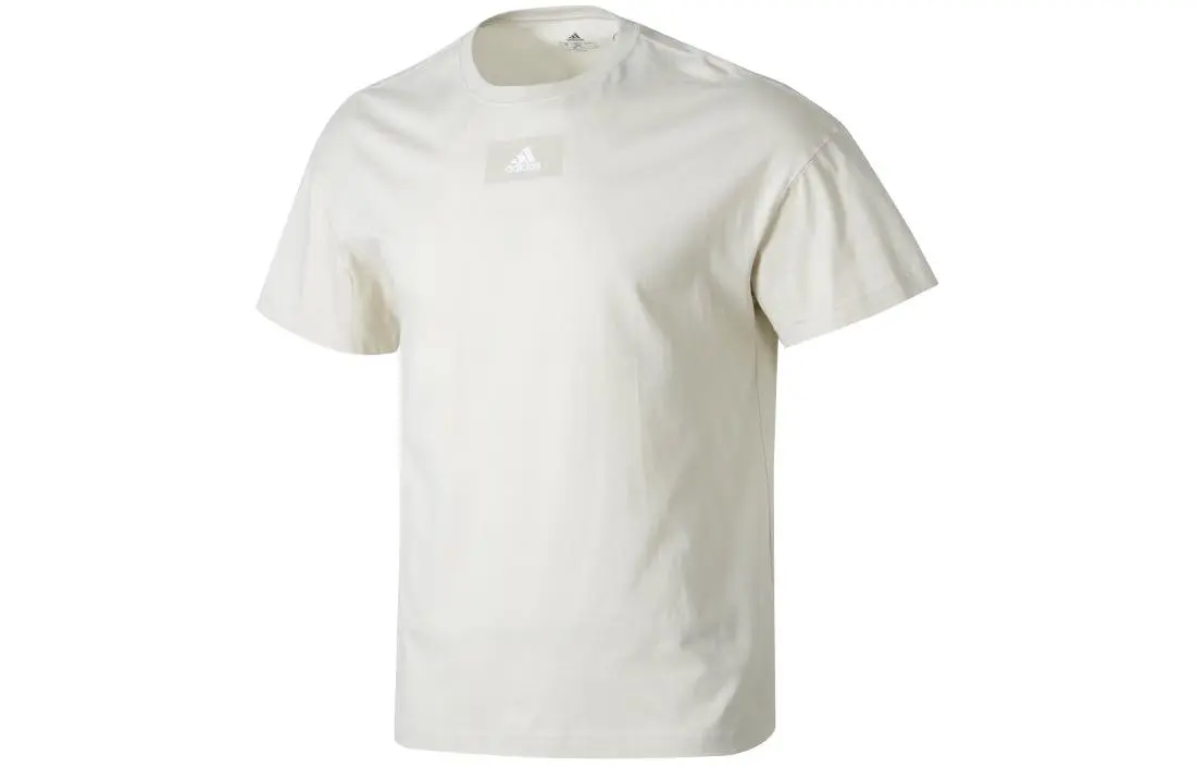 Adidas T-Shirts Men's Ecru Crew Neck Moderate Straight Fit
