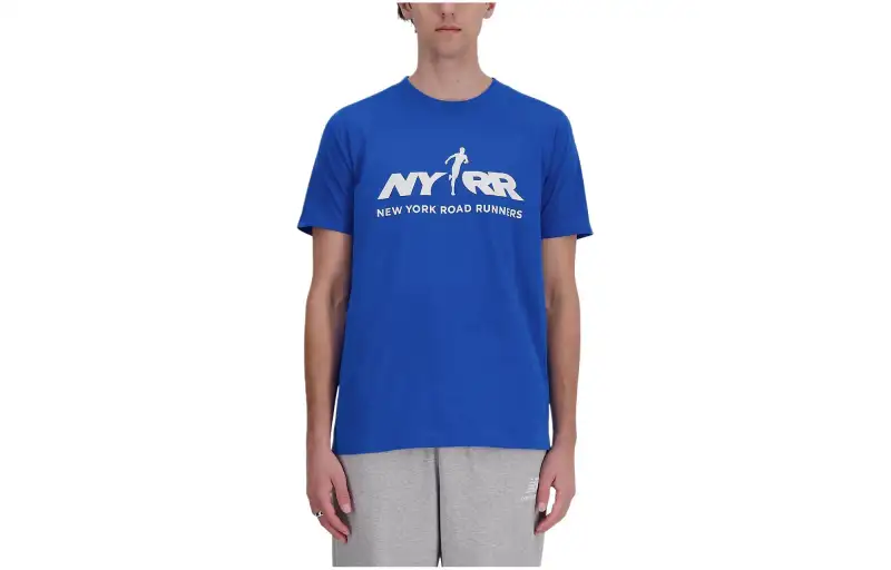New Balance T Shirts Men's Blue Crew Neck Moderate Straight Fit