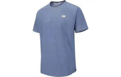 New Balance T Shirts Men's Blue Crew Neck Moderate Straight Fit