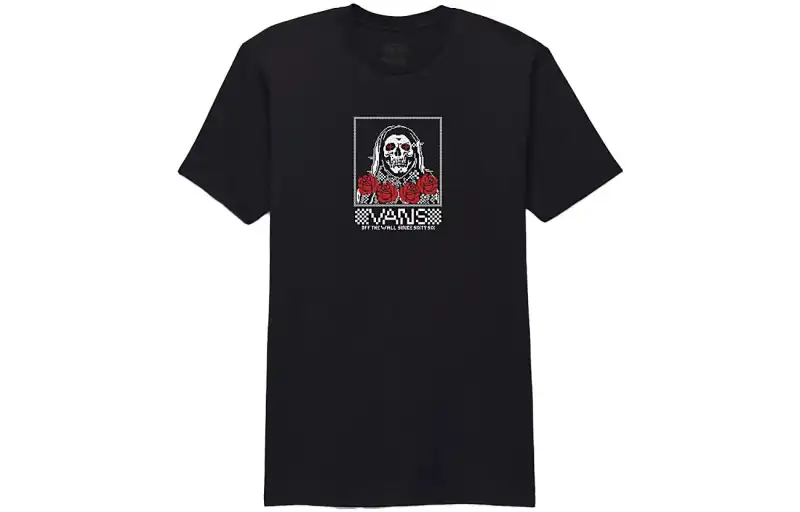 Vans Digi Skull T Shirts Men's Black Crew Neck Moderate Straight Fit