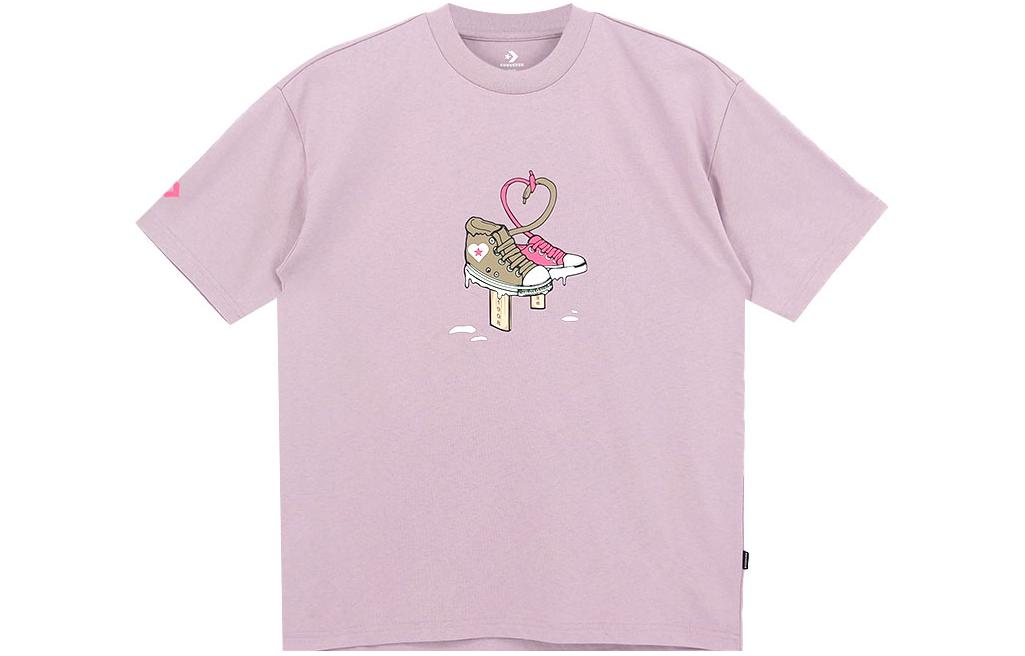 Converse Retro breathable ultra light purple T-shirt with a round collar for men and women, American style, print, with short sleeve