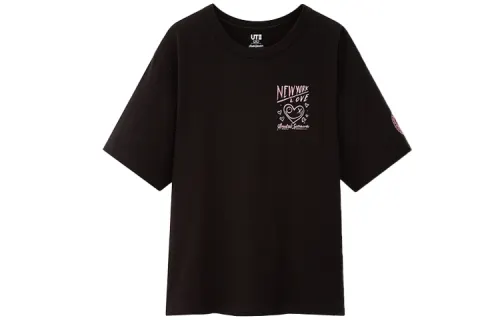 UNIQLO T Shirts Unisex Black Crew Neck Moderate Straight Fit