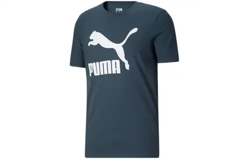 PUMA CLASSICS LOGO T Shirts Men's Blue Crew Neck Moderate Straight Fit