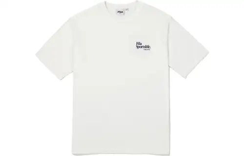 FILA T Shirts Unisex Ecru Crew Neck Moderate Straight Fit