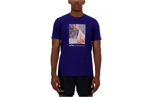 New Balance T Shirts Men's Blue Crew Neck Moderate Straight Fit