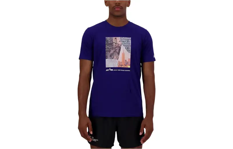 New Balance T Shirts Men's Blue Crew Neck Moderate Straight Fit