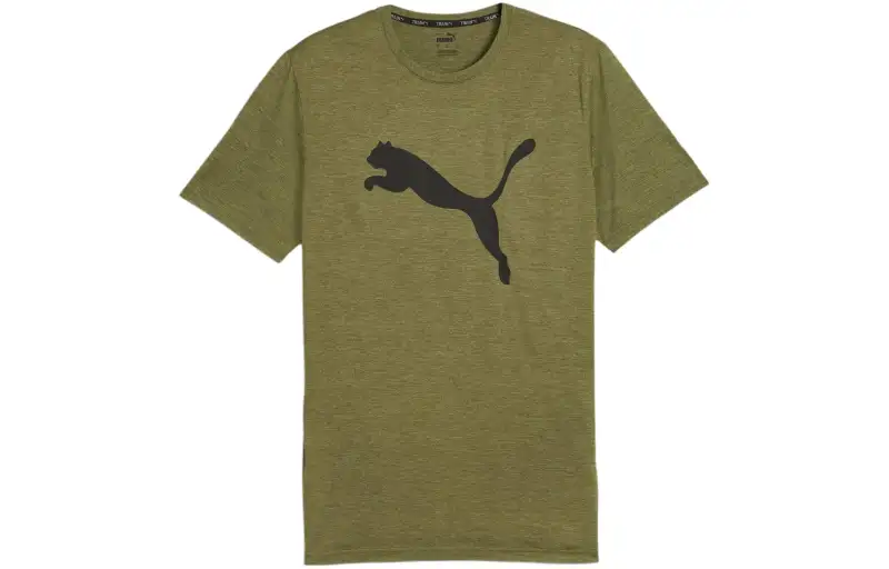 PUMA T Shirts Men's Olive Green Crew Neck Moderate Straight Fit