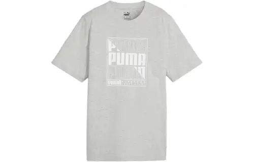 PUMA T Shirts Men's Gray Crew Neck Moderate Straight Fit