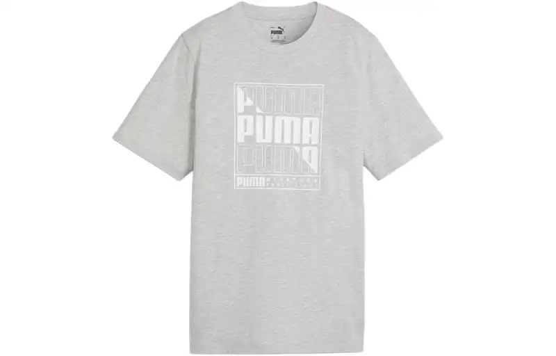 PUMA T Shirts Men's Gray Crew Neck Moderate Straight Fit