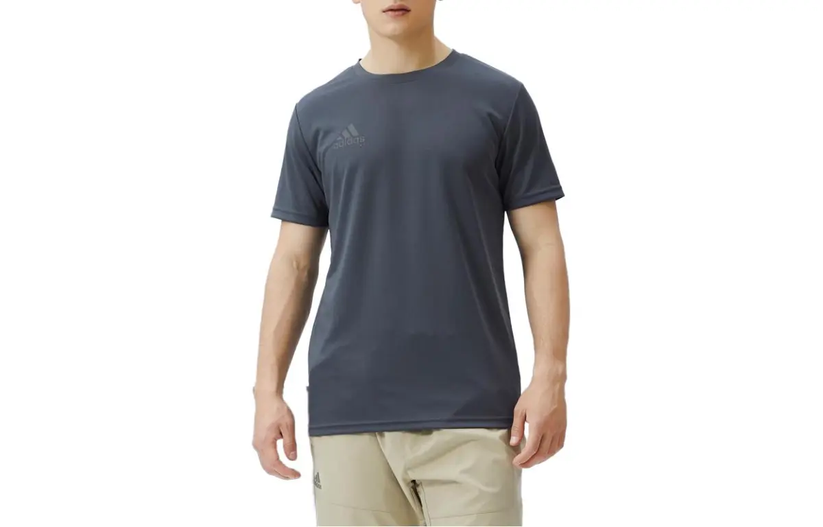 Adidas T-Shirts Men's Carbon Black Crew Neck Moderate Straight Fit