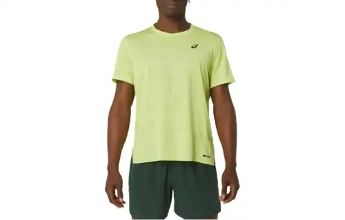 ASICS T Shirts Men's Yellow Crew Neck Moderate Straight Fit