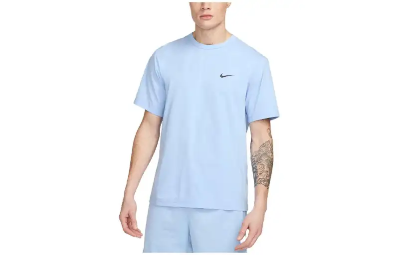 Nike T Shirts Men's Sky Blue Crew Neck Moderate Straight Fit