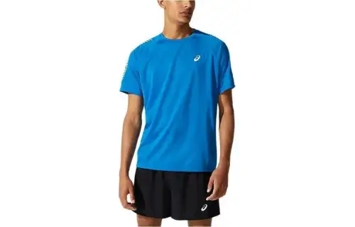 ASICS T Shirts Men's Blue Crew Neck Moderate Straight Fit