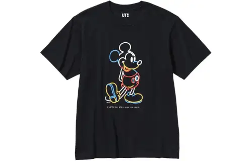 UNIQLO X Disney T Shirts Unisex Black Crew Neck Moderate