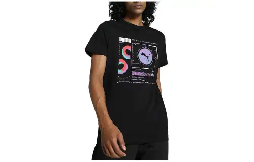 PUMA T Shirts Men's Black Crew Neck Moderate Straight Fit