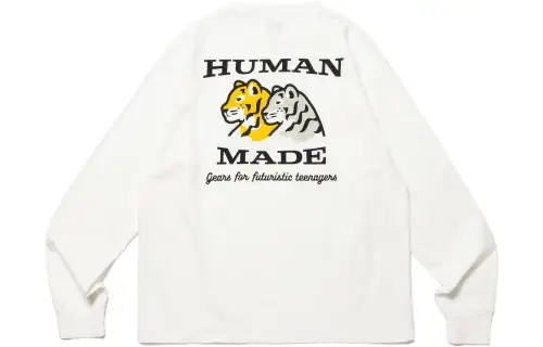 HUMAN MADE SS23 Military style series Tiger head print round neck long-sleeved T-shirt, same style for men and women