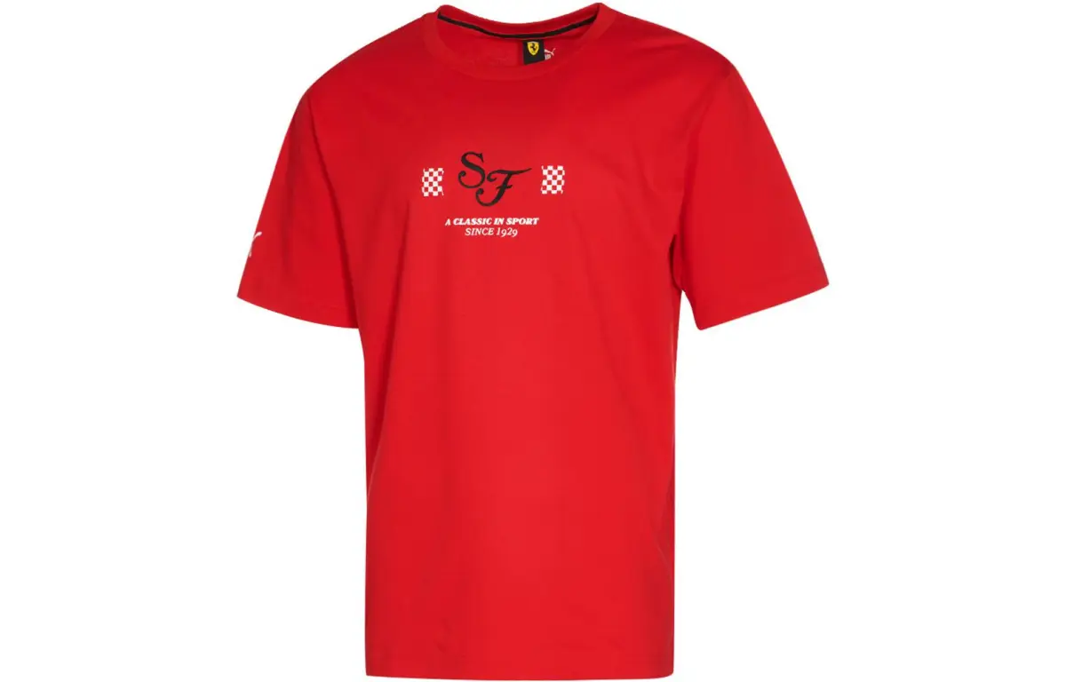 PUMA T-Shirts Men's Red Crew Neck Moderate Straight Fit