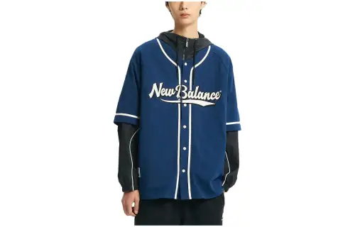 New Balance T Shirts Men's Dark Blue V Neck Moderate Straight Fit