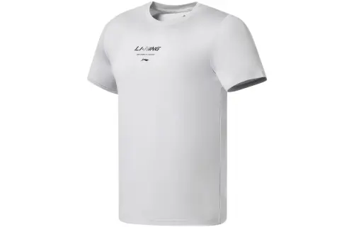 Li Ning Training Series T Shirts Men's Coin Gray Crew Neck Moderate Straight Fit
