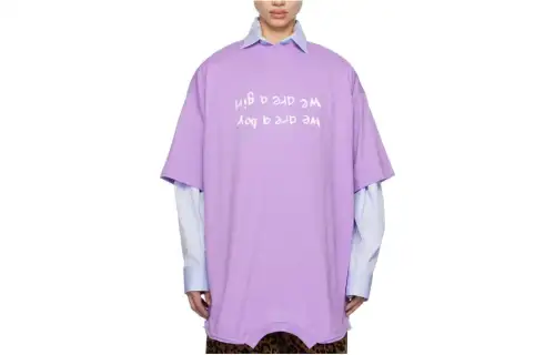 Vetements T Shirts Men's Purple Crew Neck Moderate Straight Fit