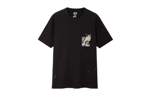 UNIQLO T Shirts Unisex Black Crew Neck Moderate Straight Fit
