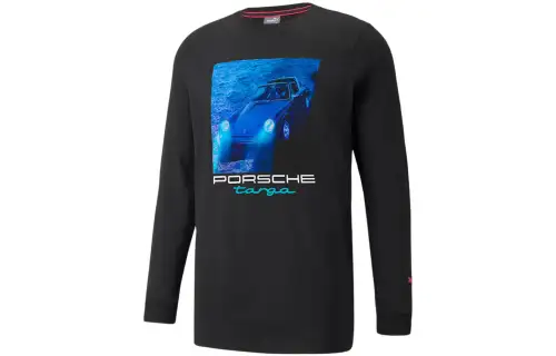 PUMA Porsche T Shirts Men's Black Crew Neck Moderate Straight Fit