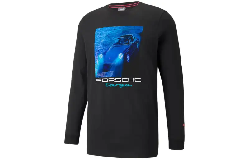 PUMA Porsche T Shirts Men's Black Crew Neck Moderate Straight Fit