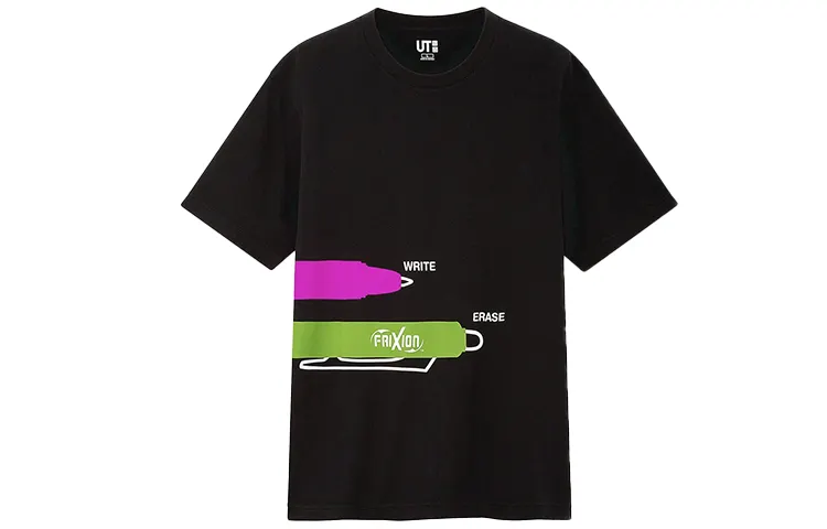 UNIQLO T Shirts Unisex Black Crew Neck Moderate Straight Fit