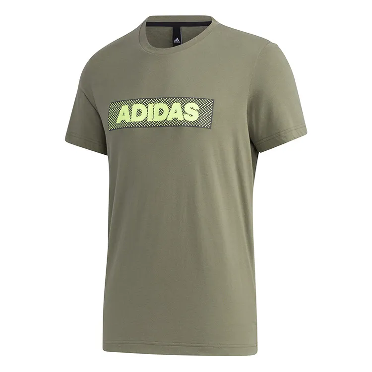 Adidas T-Shirts Men's Brown Green Crew Neck Moderate Straight Fit