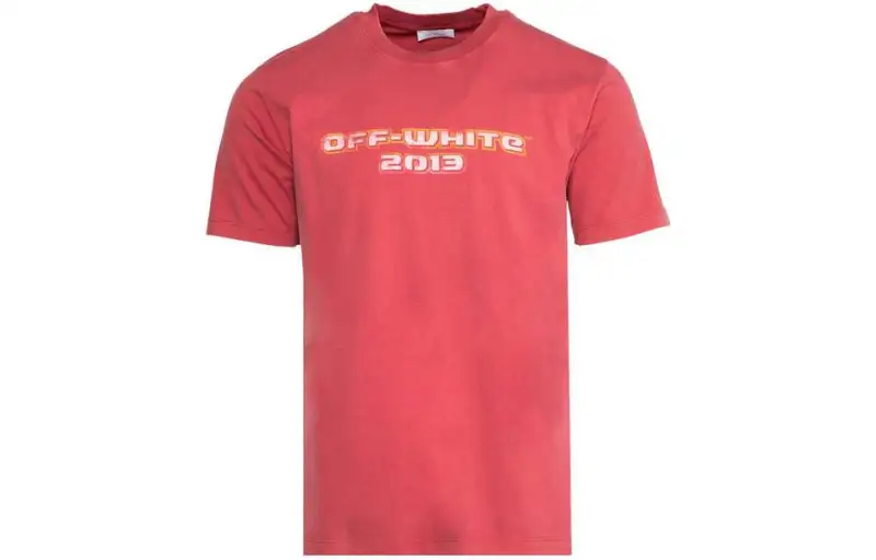 OFF WHITE T Shirts Men's Red Crew Neck Moderate Straight Fit