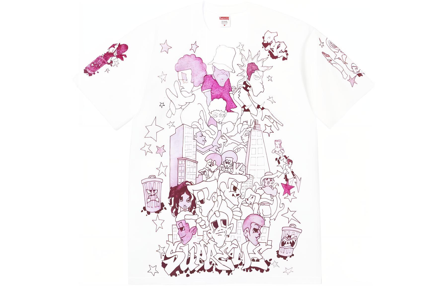 Supreme FW23 Autumn and Winter Series WEEK1 artist joint model DOWNTOWN TEE downtown cartoon print round neck short-sleeved American trendy T-shirt, same style for men and women