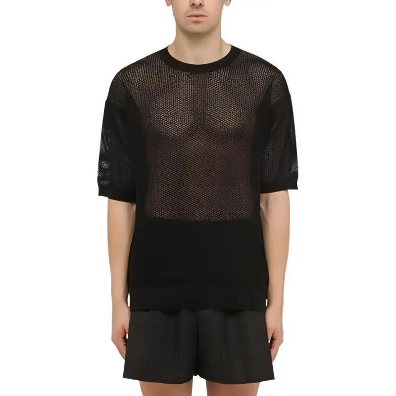 PRADA T Shirts Men's Black Crew Neck Moderate Straight Fit
