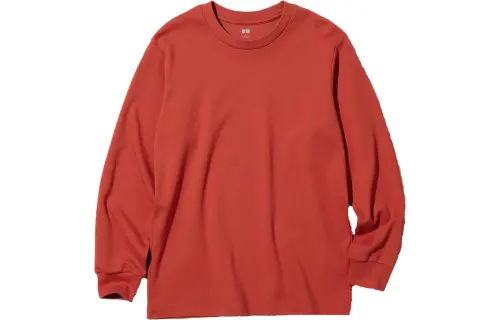 UNIQLO T Shirts Men's Maroon Crew Neck Moderate Straight Fit