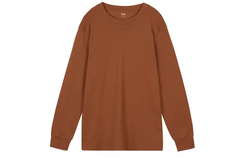 UNIQLO T Shirts Men's Orange Red 26 Crew Neck Moderate Straight Fit
