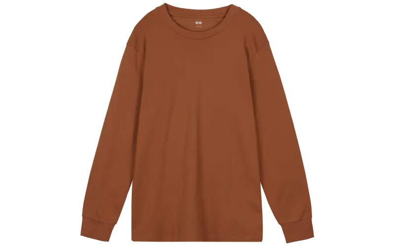 UNIQLO T Shirts Men's Orange Red 26 Crew Neck Moderate Straight Fit