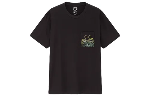 UNIQLO T Shirts Unisex Black Crew Neck Moderate